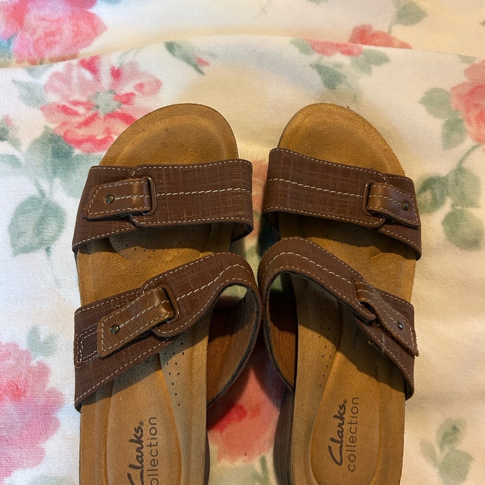 Clarks Tan Buckle Strap Sandals